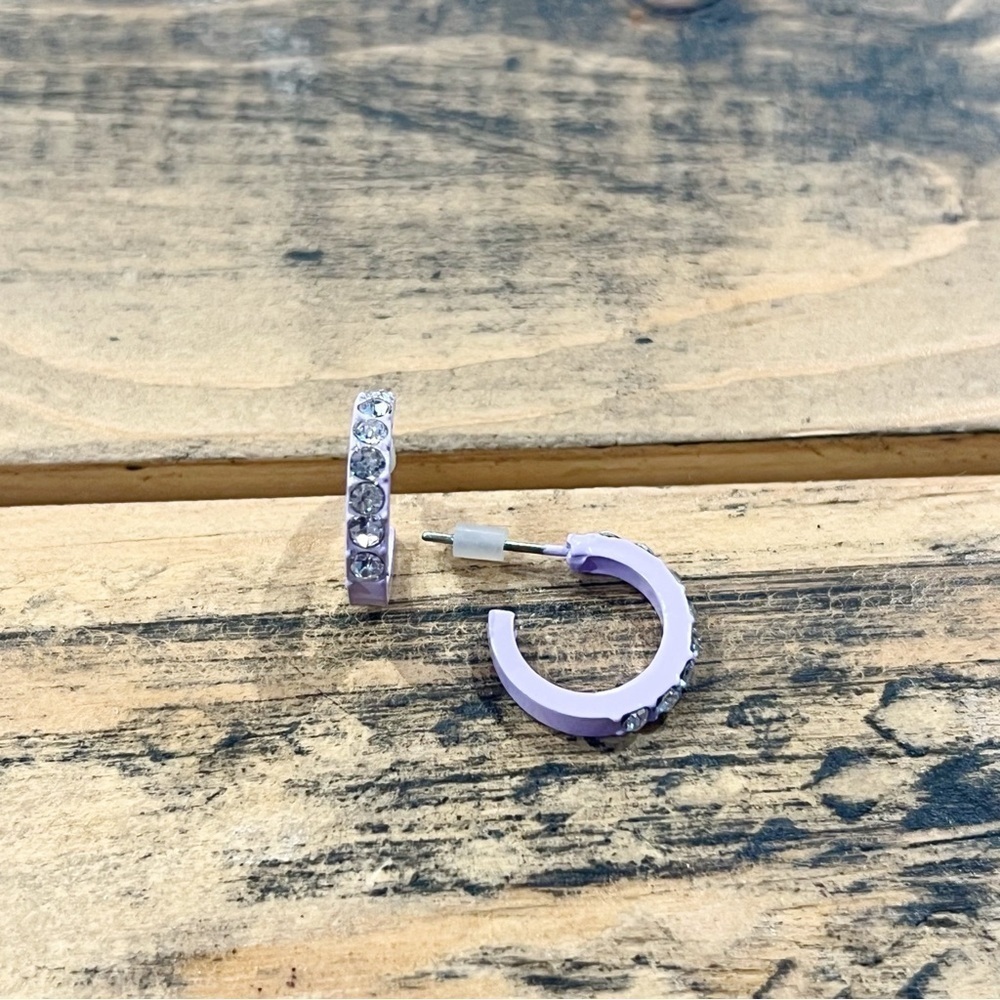Purple Rhinestone Mini Hoop Earrings